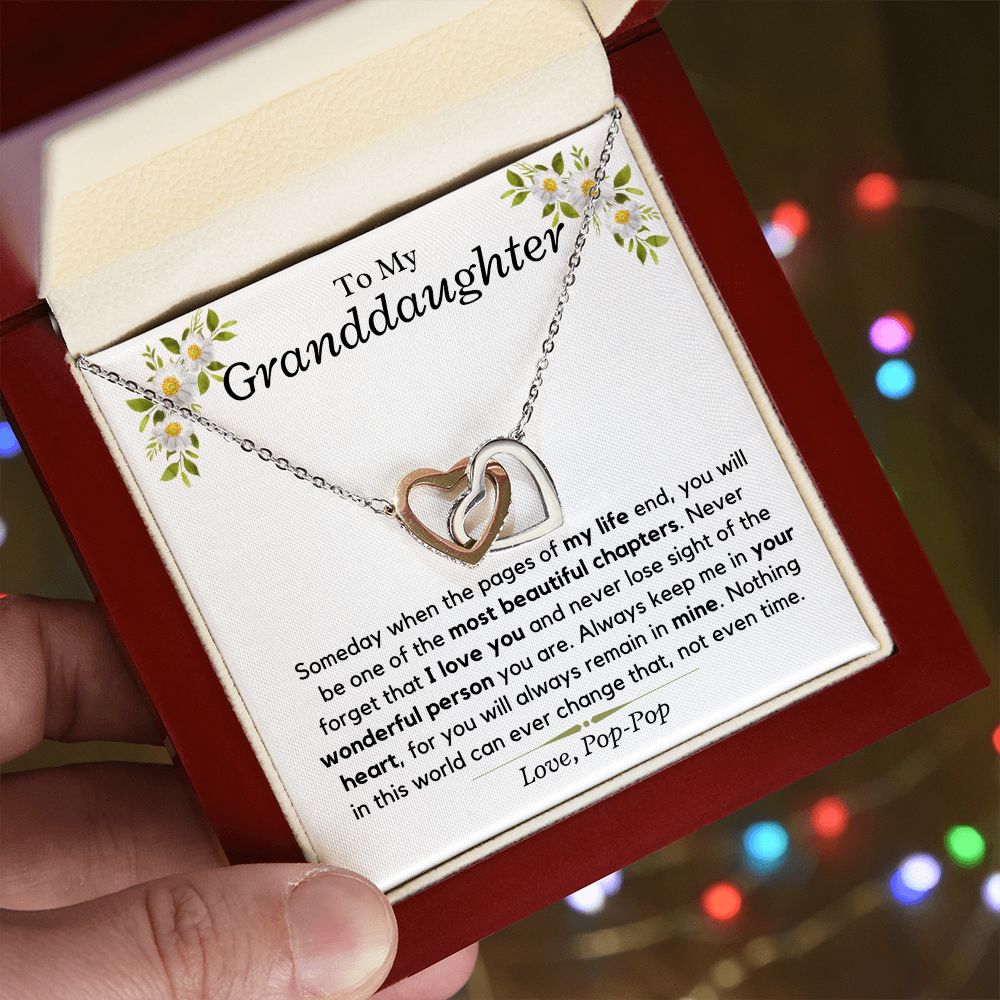Granddaughter, keep me in your heart, Love Pop-Pop - Interlocking Hearts Necklace | Christmas Gift for Granddaughter | Birthday, Graduation Present