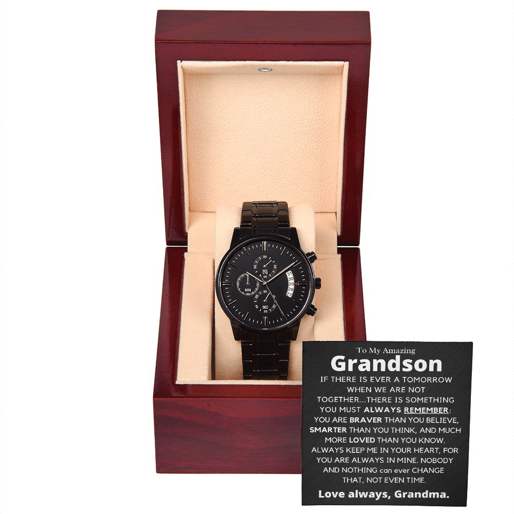 Grandson, always remember, love Grandma - Black Chronograph Watch