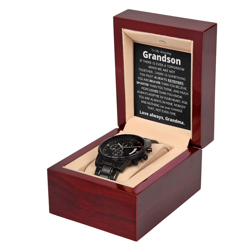 Grandson, always remember, love Grandma - Black Chronograph Watch
