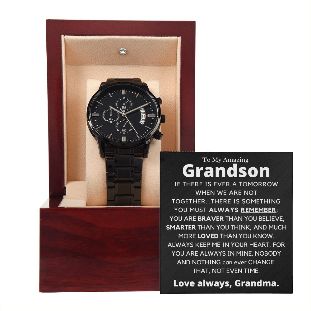 Grandson, always remember, love Grandma - Black Chronograph Watch