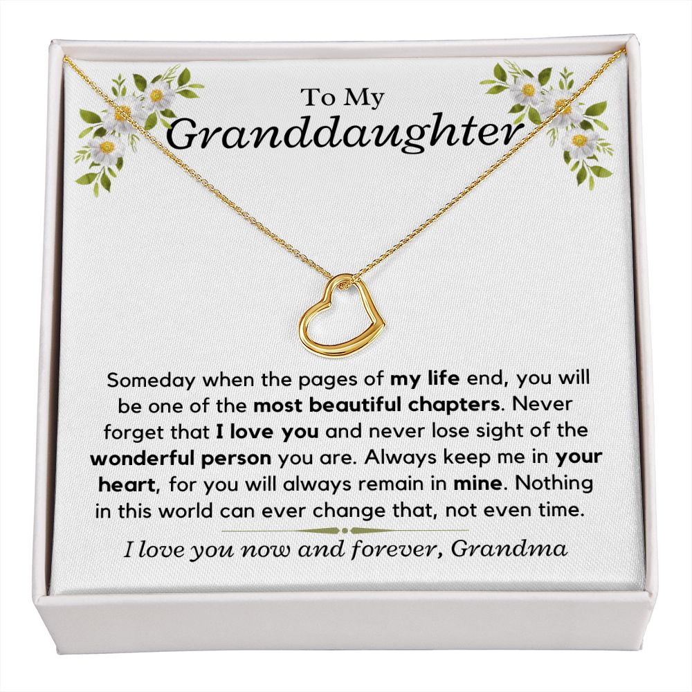 Granddaughter, someday when the pages of my life - Delicate Heart Yellow Gold Necklace, hgs028.7