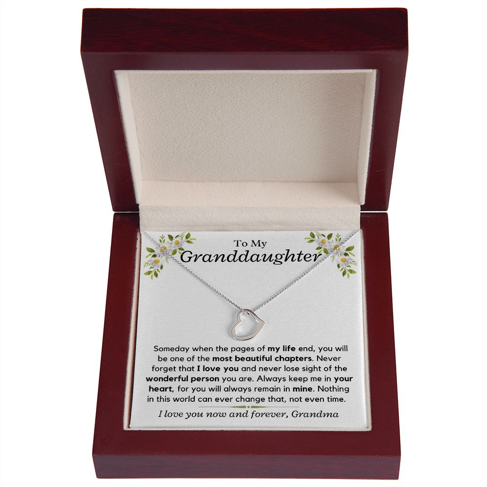 Granddaughter, someday when the pages of my life - Delicate Heart White Gold Necklace, hgs028.6