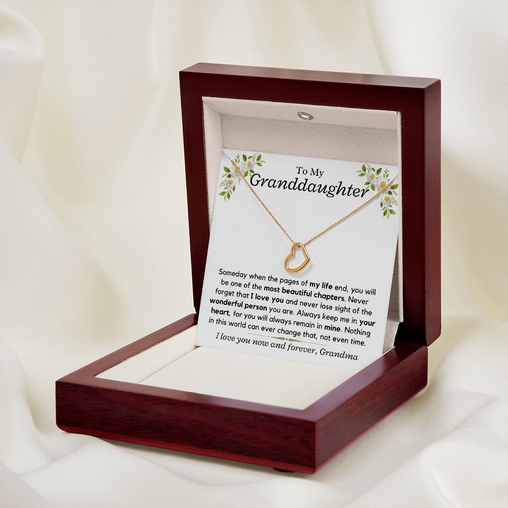 Granddaughter, someday when the pages of my life - Delicate Heart Yellow Gold Necklace, hgs028.7