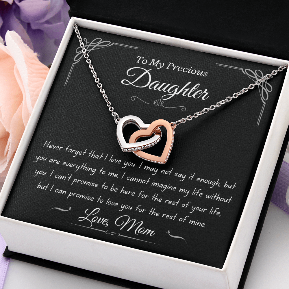 Precious Daughter, from Mom, never forget - Interlocking Hearts Necklace, hgs023