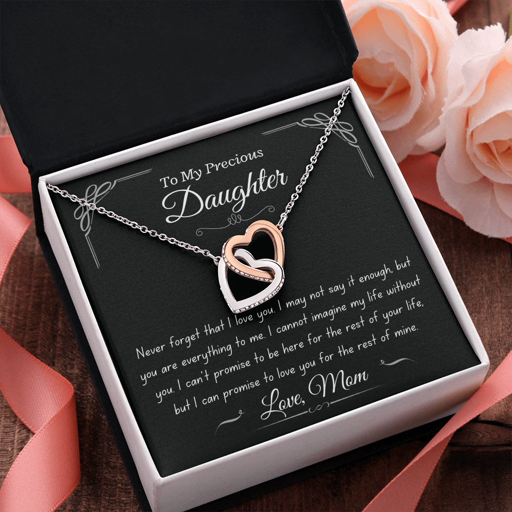 Precious Daughter, from Mom, never forget - Interlocking Hearts Necklace, hgs023