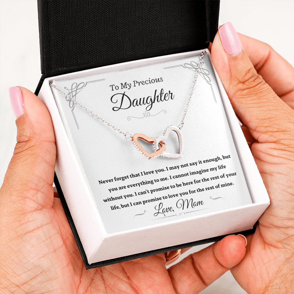 Precious Daughter from Mom, Never forget - Interlocking Hearts Necklace, Gift for Daughter, hgs024