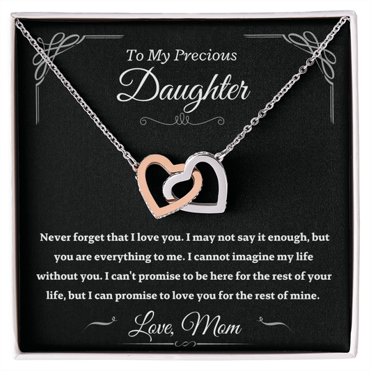 Precious Daughter from Mom, never forget - Interlocking Hearts Necklace, hgs024.1
