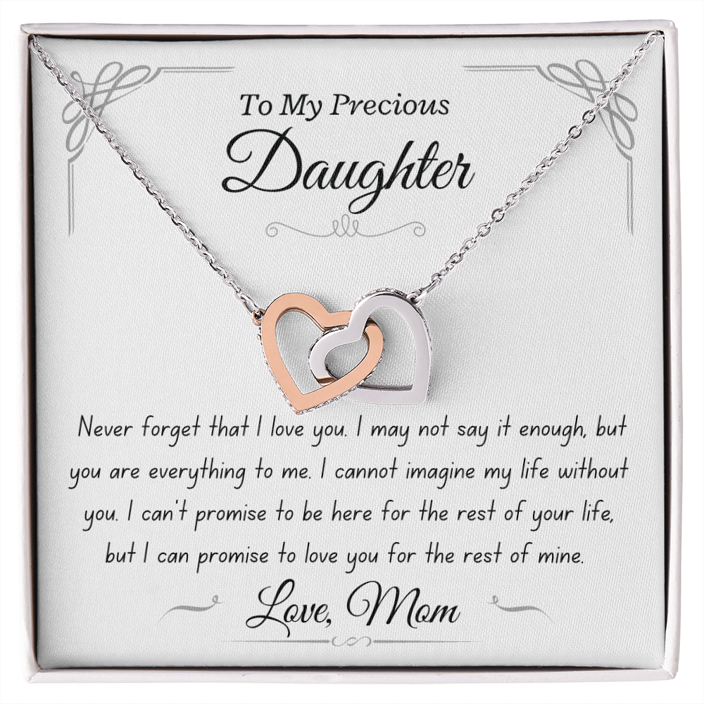 Precious Daughter, from Mom, never forget - Interlocking Hearts Necklace, hgs023.1
