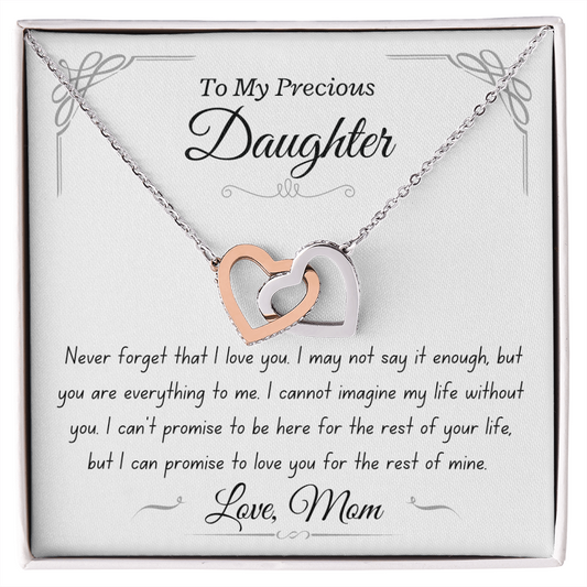 Precious Daughter, from Mom, never forget - Interlocking Hearts Necklace, hgs023.1