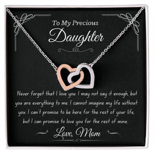 Precious Daughter, from Mom, never forget - Interlocking Hearts Necklace, hgs023