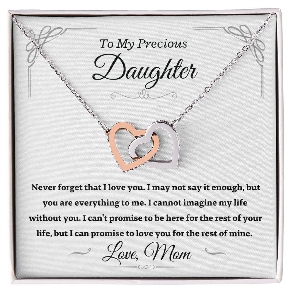 Precious Daughter from Mom, Never forget - Interlocking Hearts Necklace, Gift for Daughter, hgs024