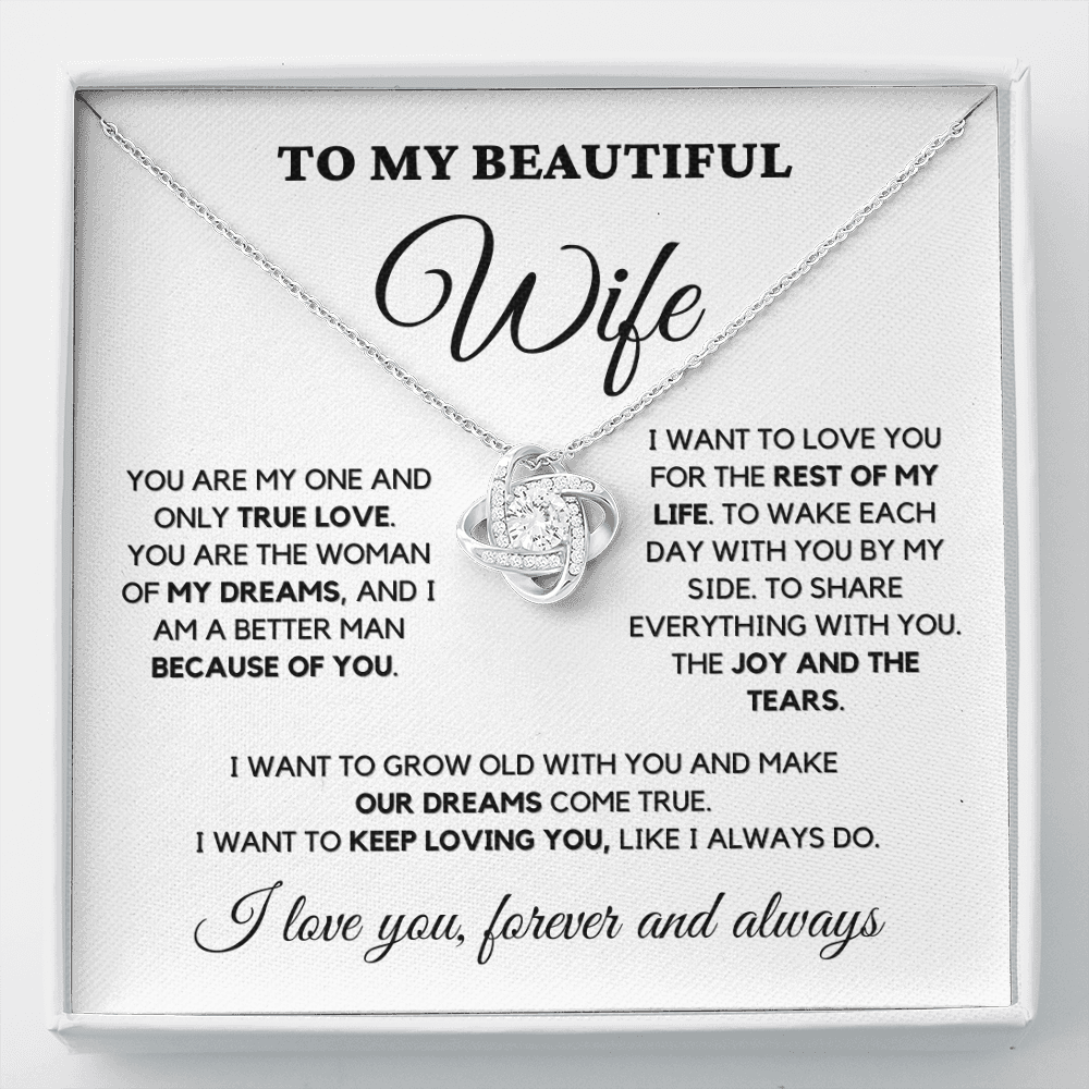 Beautiful Wife, One and Only True Love - Love Knot Necklace, wht