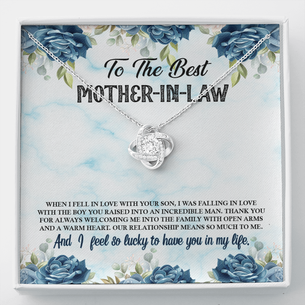 To Mother-In-Law, from Daughter, When I fell in Love with your Son... - Love Knot necklace blu/flr