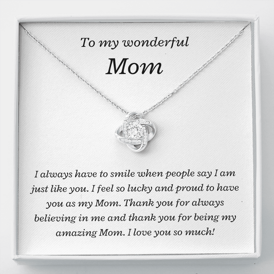 To my wonderful Mom, I'm Lucky and Proud - Love Knot Necklace, wht, v2