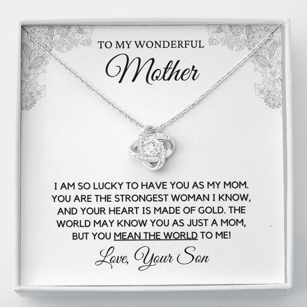 Wonderful Mother from Son - Love Knot Necklace, wht, stnl