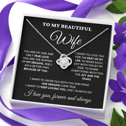 Beautiful Wife, One and Only True Love - Love Knot Necklace, blk