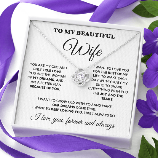 Beautiful Wife, One and Only True Love - Love Knot Necklace, wht