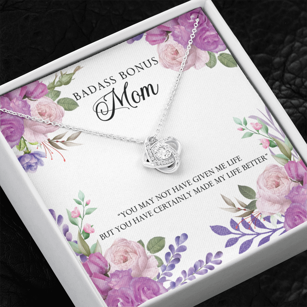 BADASS BONUS MOM, you made my life better - Love Knot necklace, pnk/flr