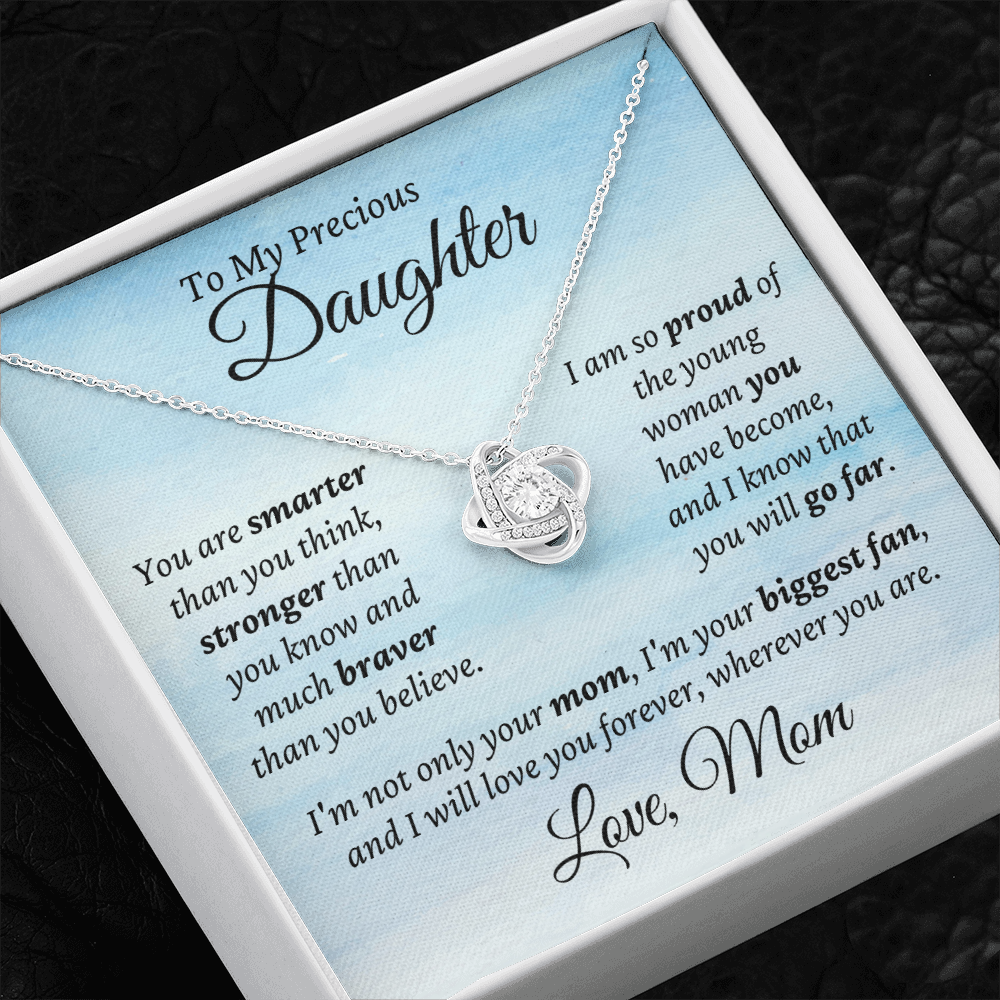 Precious Daughter, from Mom - Love Knot Necklace | Graduation | Engagement | Moving Out | New Home | Birthday Gift for Daughter, hgs010