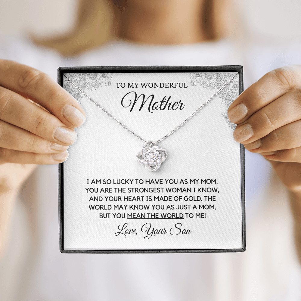 Wonderful Mother from Son - Love Knot Necklace, wht, stnl