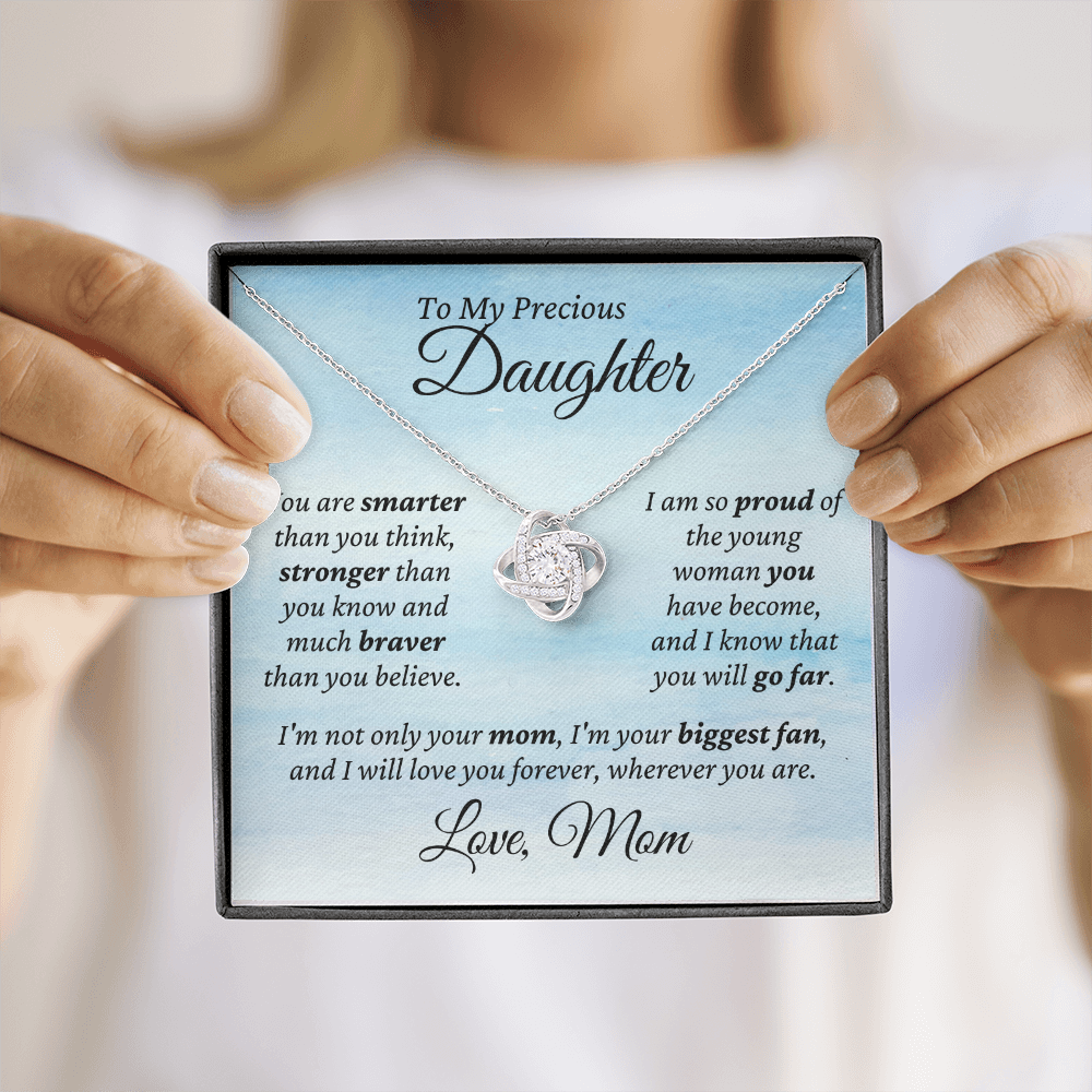 Precious Daughter, from Mom - Love Knot Necklace | Graduation | Engagement | Moving Out | New Home | Birthday Gift for Daughter, hgs010