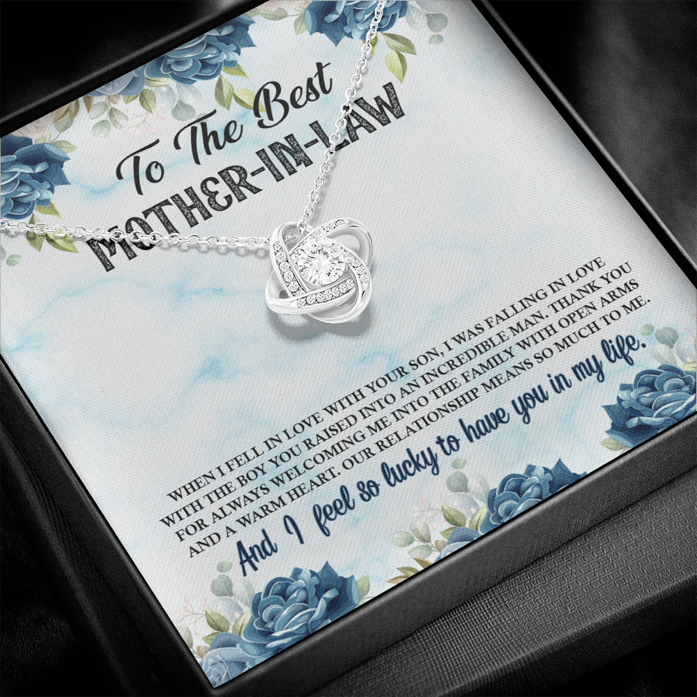 To Mother-In-Law, from Daughter, When I fell in Love with your Son... - Love Knot necklace blu/flr
