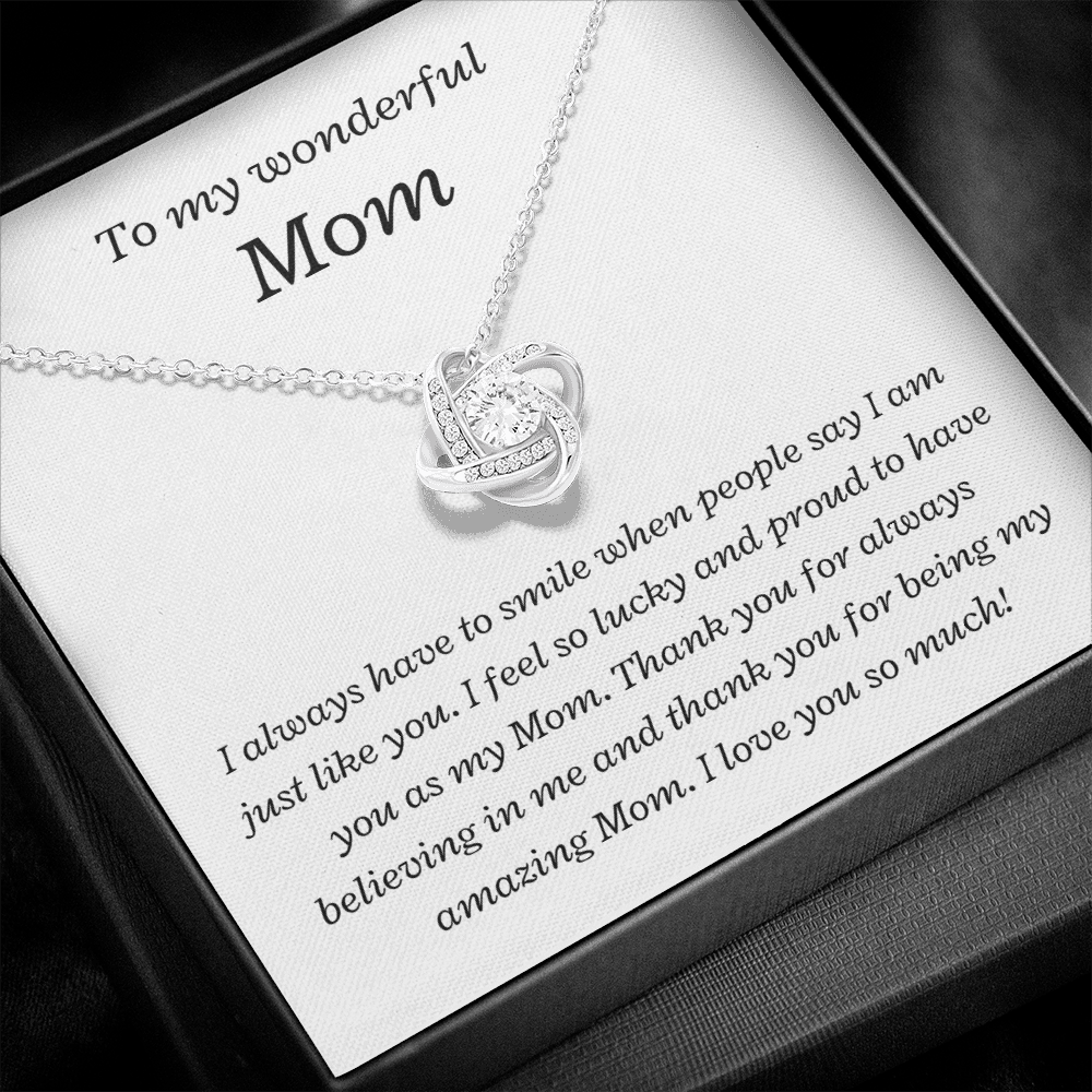 To my wonderful Mom, I'm Lucky and Proud - Love Knot Necklace, wht, v2
