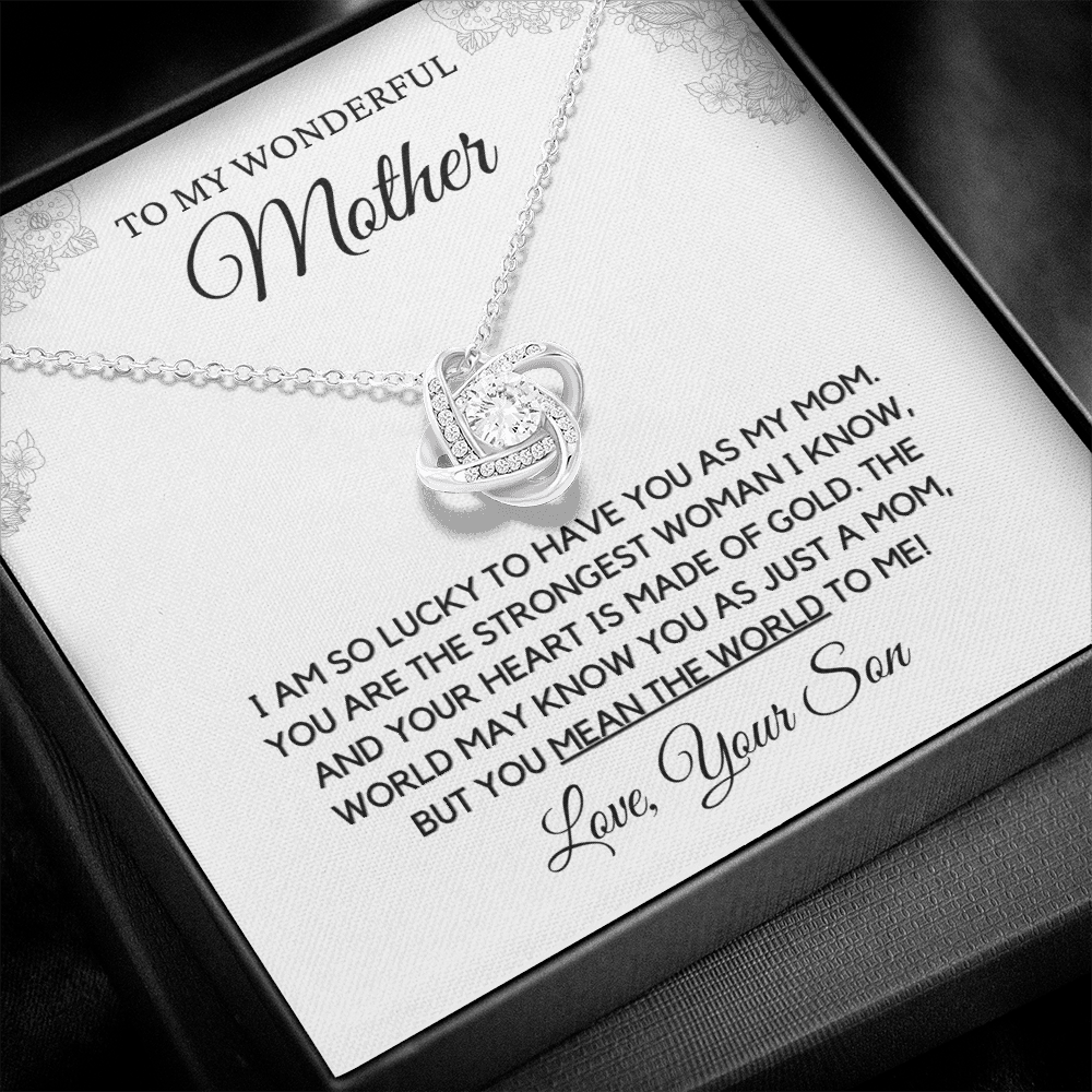 Wonderful Mother from Son - Love Knot Necklace, wht, stnl