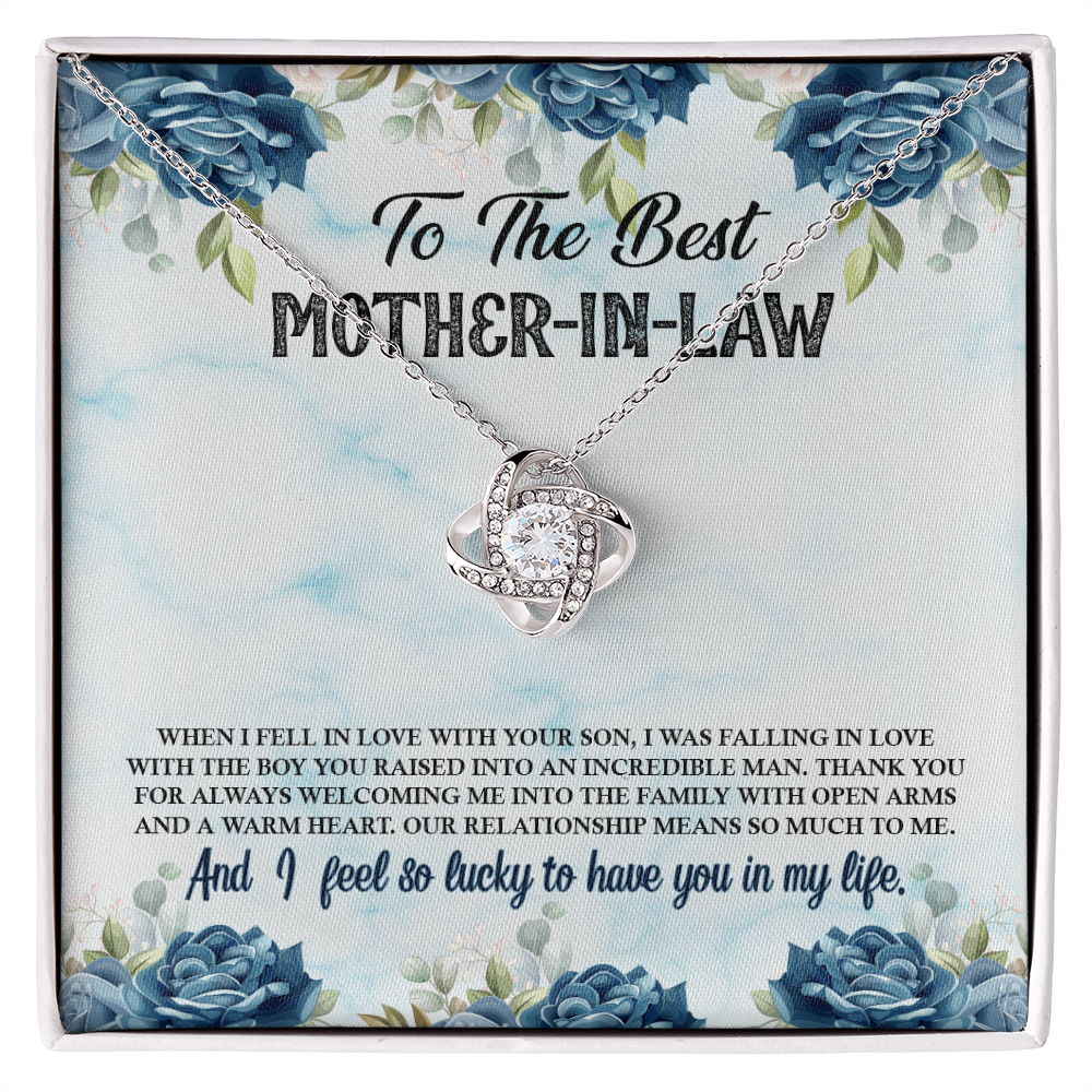 To Mother-In-Law, from Daughter, When I fell in Love with your Son... - Love Knot necklace blu/flr