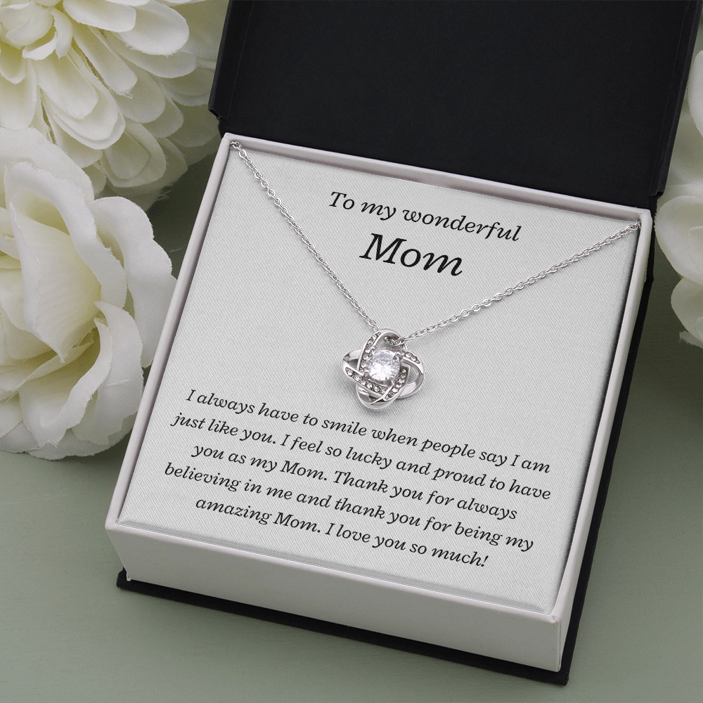 To my wonderful Mom, I'm Lucky and Proud - Love Knot Necklace, wht, v2