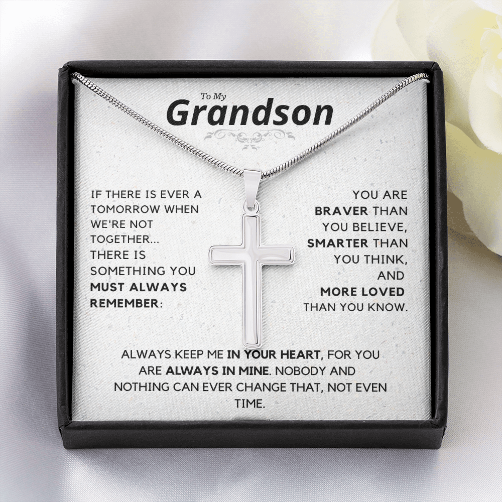 To My Grandson, Always remember - Stainless Steel Cross Necklace, hgs029
