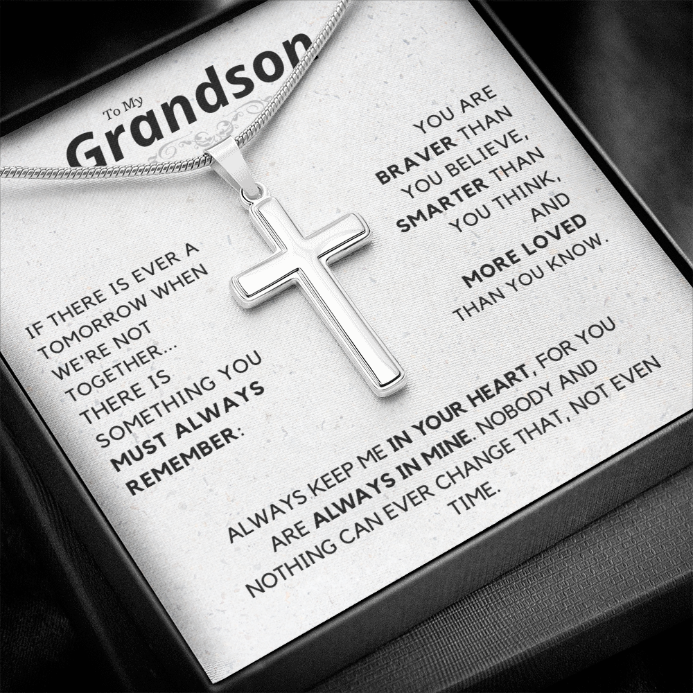To My Grandson, Always remember - Stainless Steel Cross Necklace, hgs029