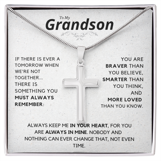 To My Grandson, Always remember - Stainless Steel Cross Necklace, hgs029