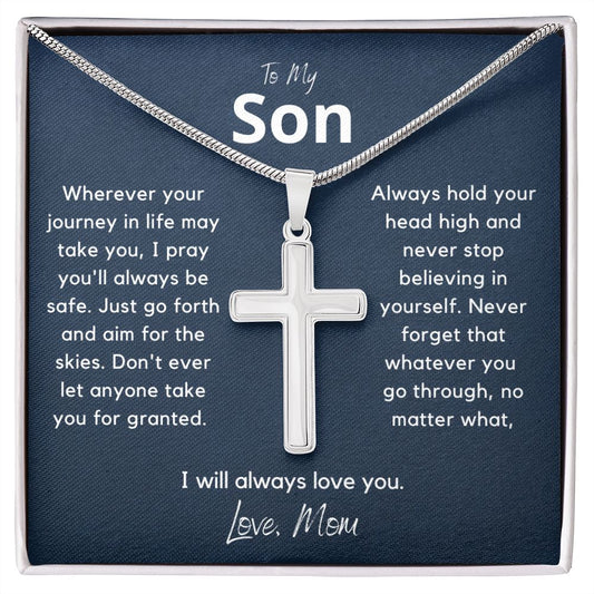 My Son from Mom, I pray you are safe - Stainless Steel Cross Necklace