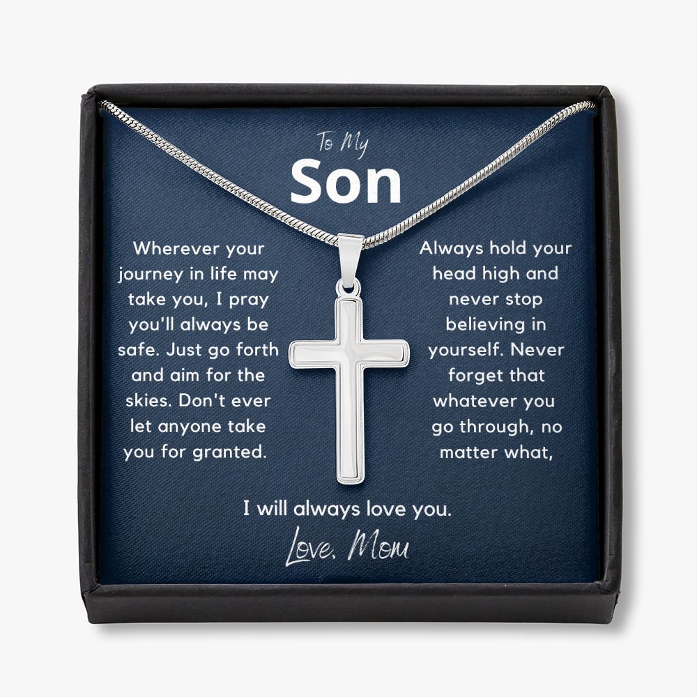 My Son from Mom, I pray you are safe - Stainless Steel Cross Necklace