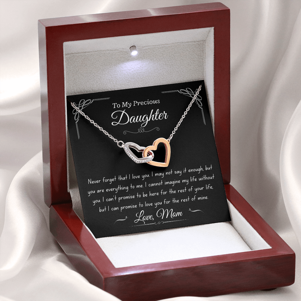 Precious Daughter, from Mom, never forget - Interlocking Hearts Necklace, hgs023