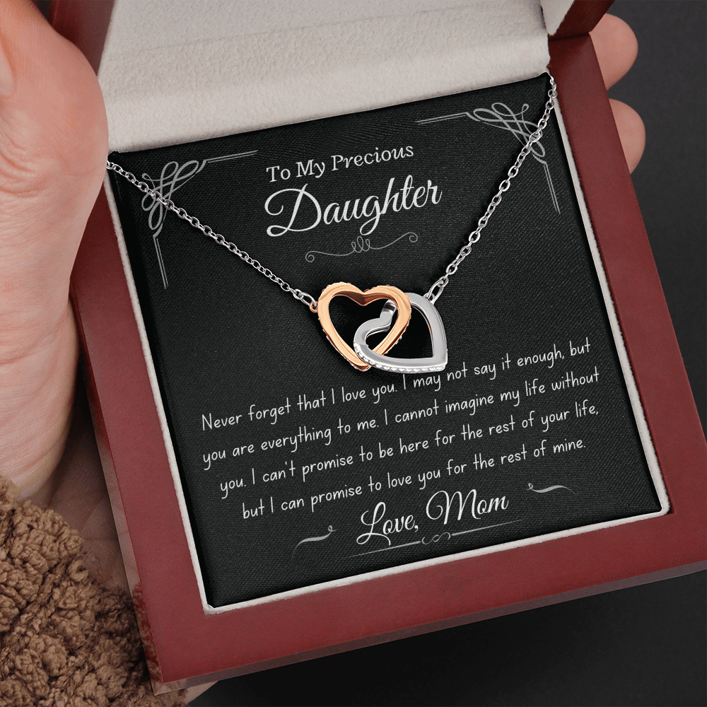 Precious Daughter, from Mom, never forget - Interlocking Hearts Necklace, hgs023