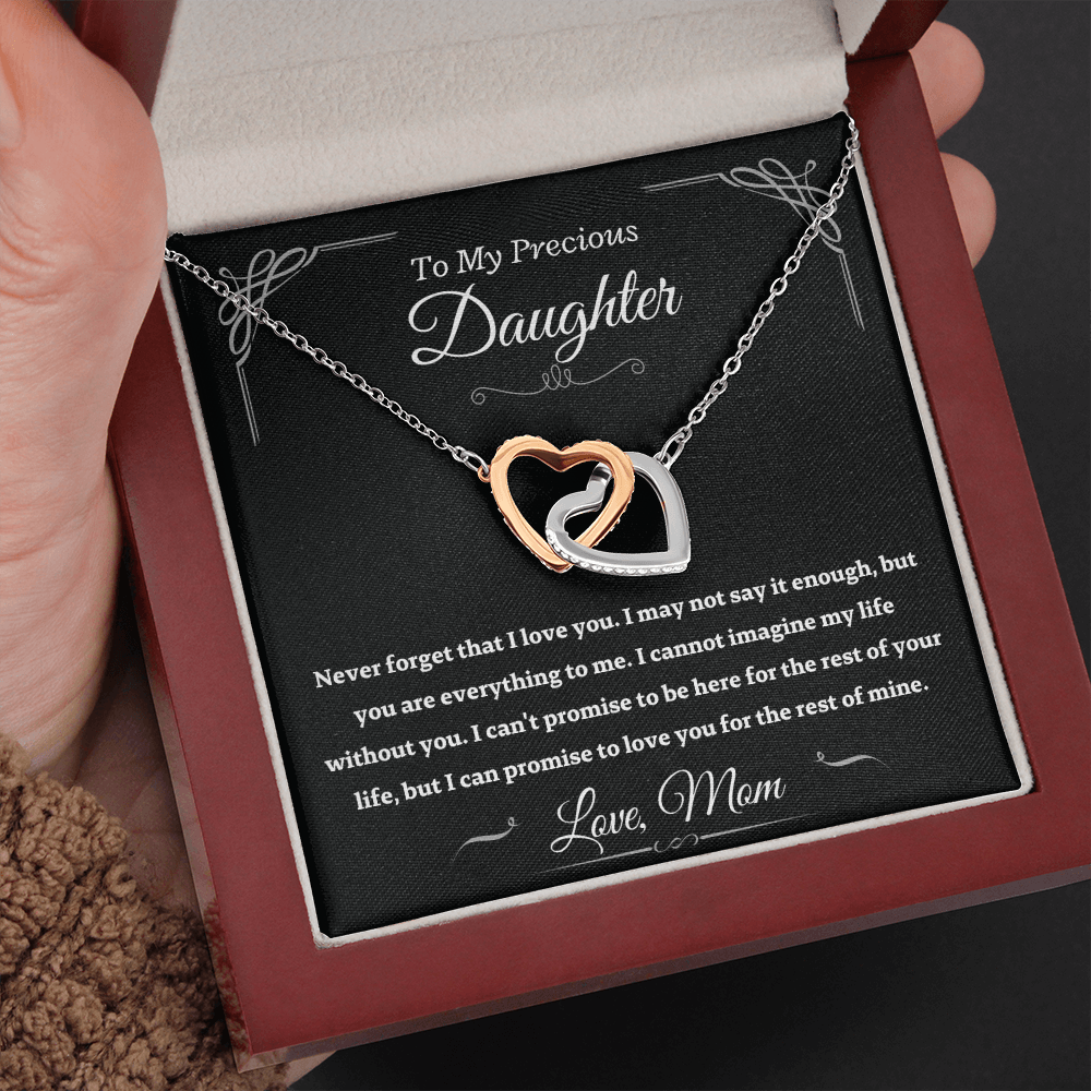 Precious Daughter from Mom, never forget - Interlocking Hearts Necklace, hgs024.1