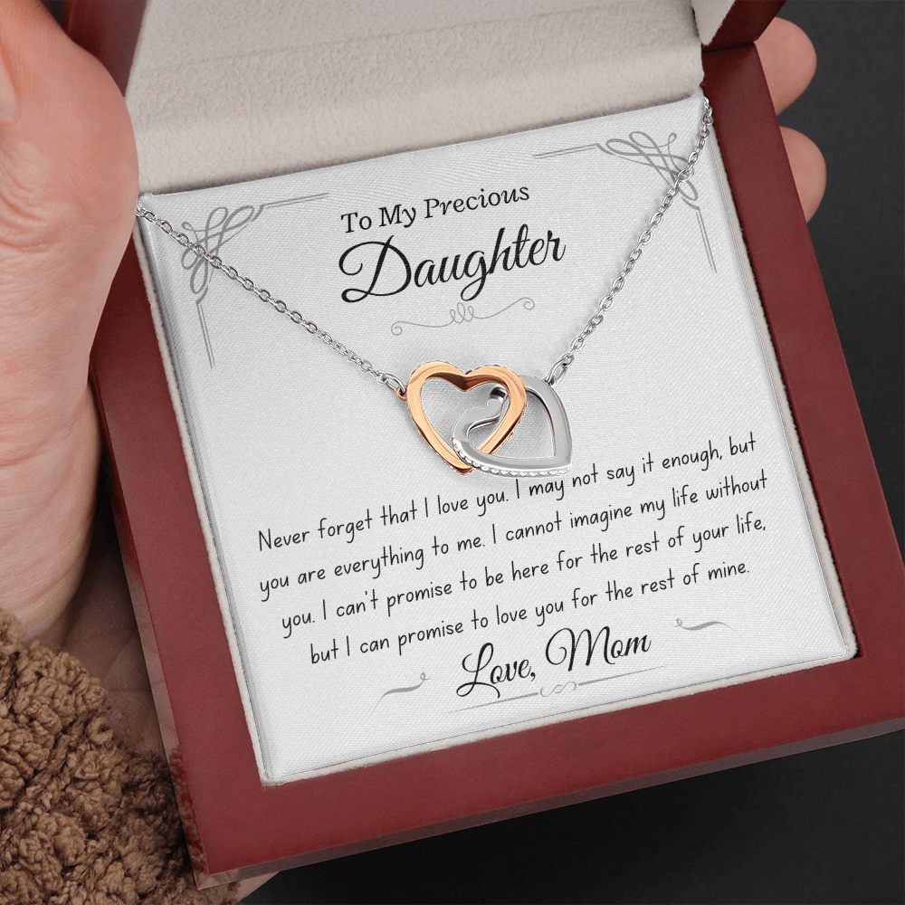 Precious Daughter, from Mom, never forget - Interlocking Hearts Necklace, hgs023.1
