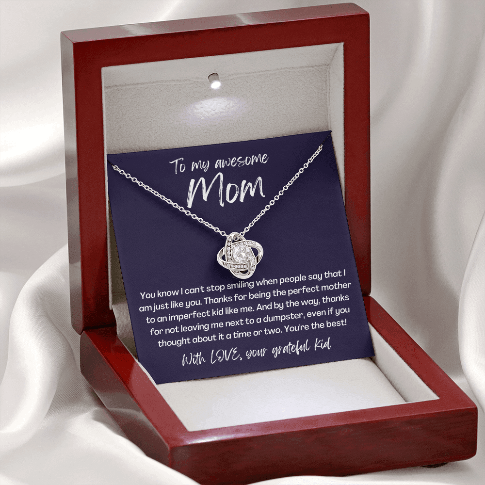 Awesome Mom from grateful KID - Love Knot Necklace, blk