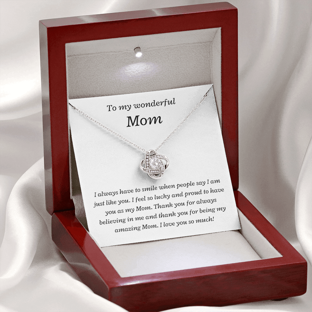 To my wonderful Mom, I'm Lucky and Proud - Love Knot Necklace, wht, v2