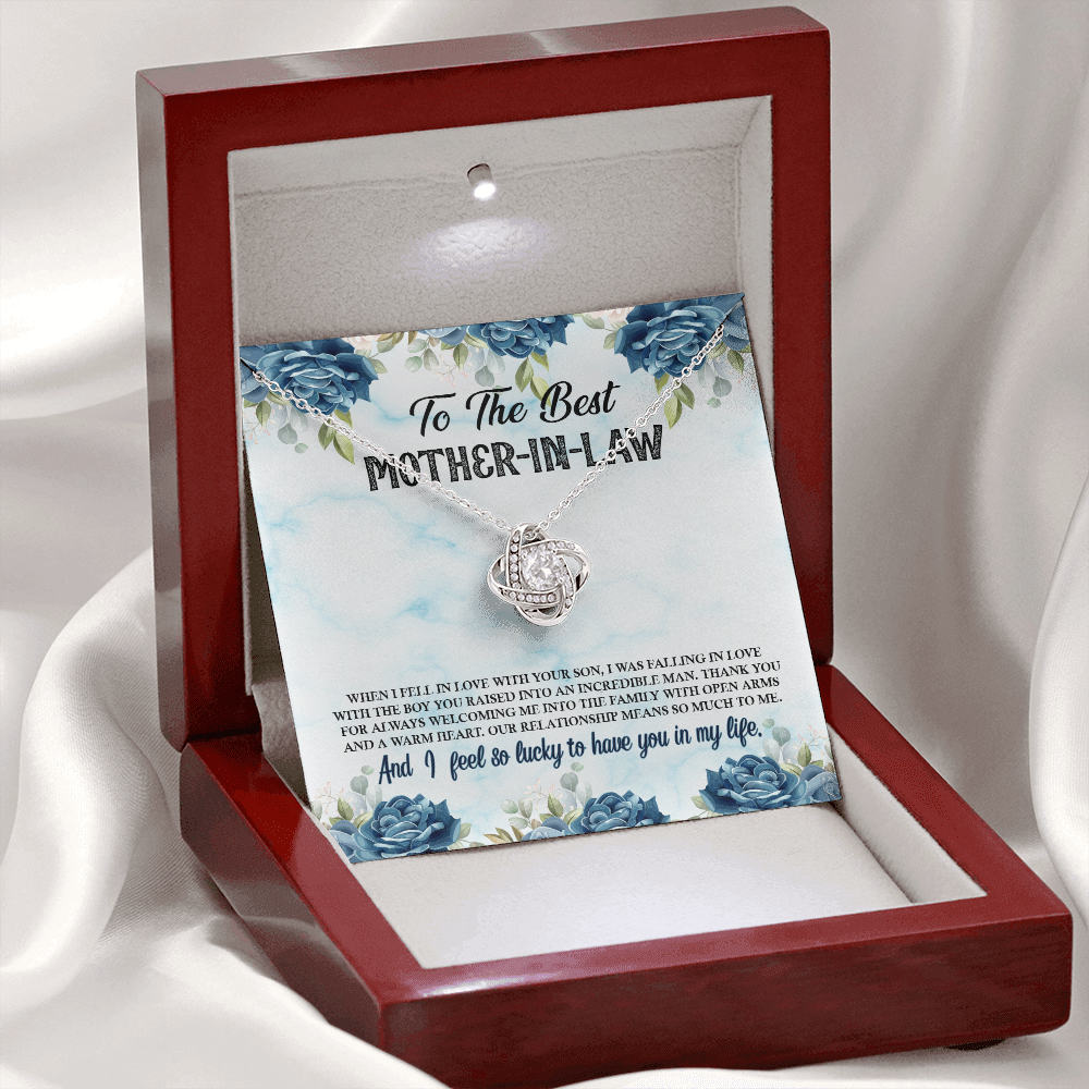 To Mother-In-Law, from Daughter, When I fell in Love with your Son... - Love Knot necklace blu/flr