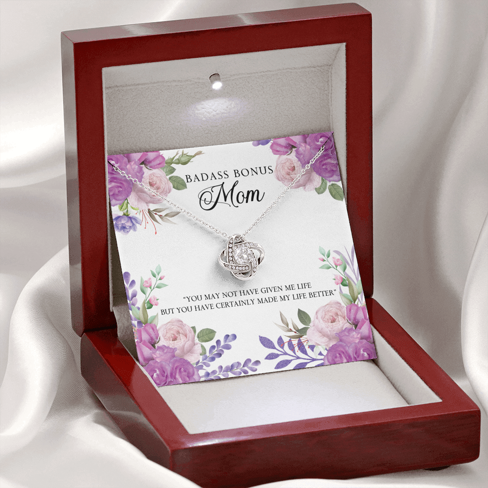 BADASS BONUS MOM, you made my life better - Love Knot necklace, pnk/flr