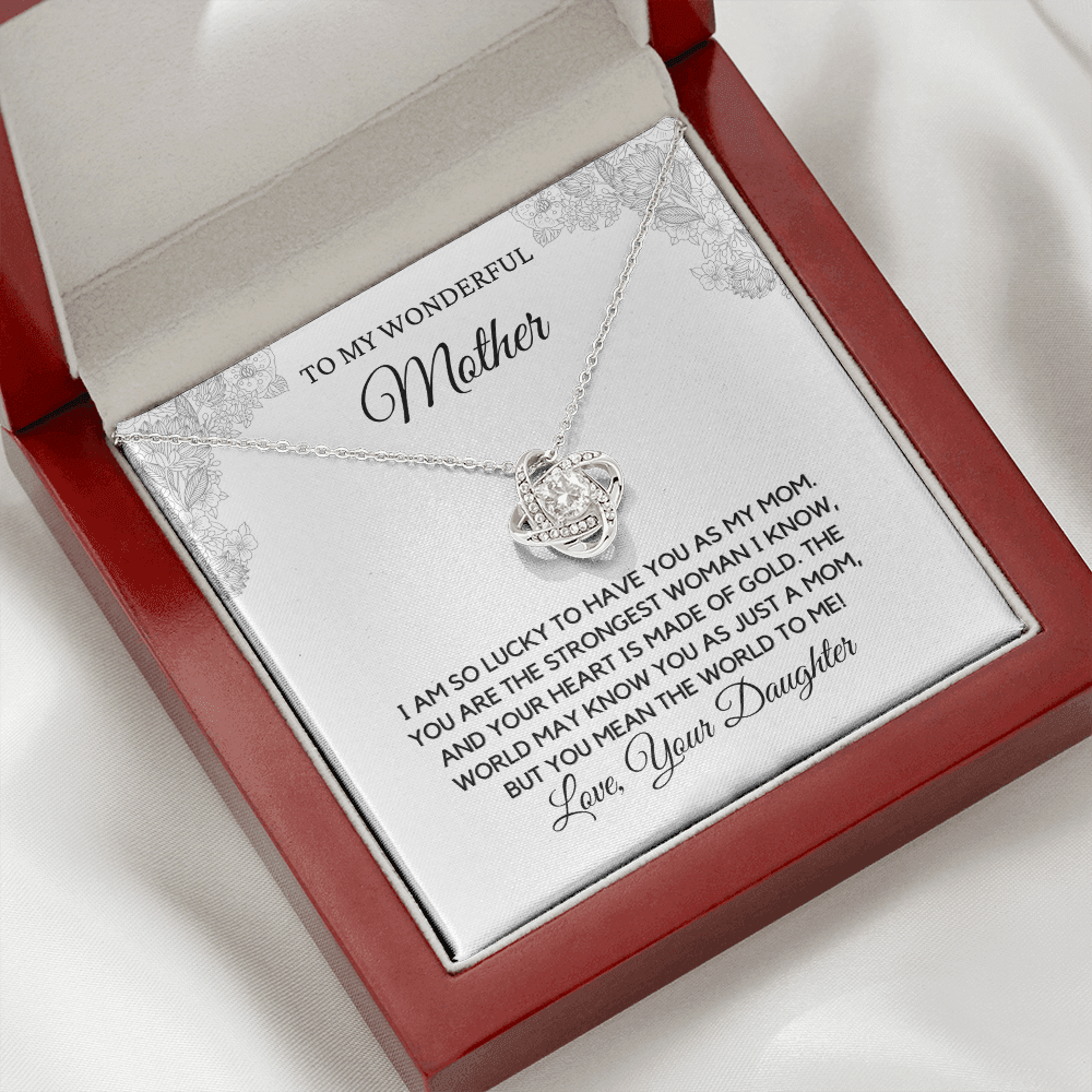 Wonderful Mother from Daughter - Love Knot Necklace, wht, stnl