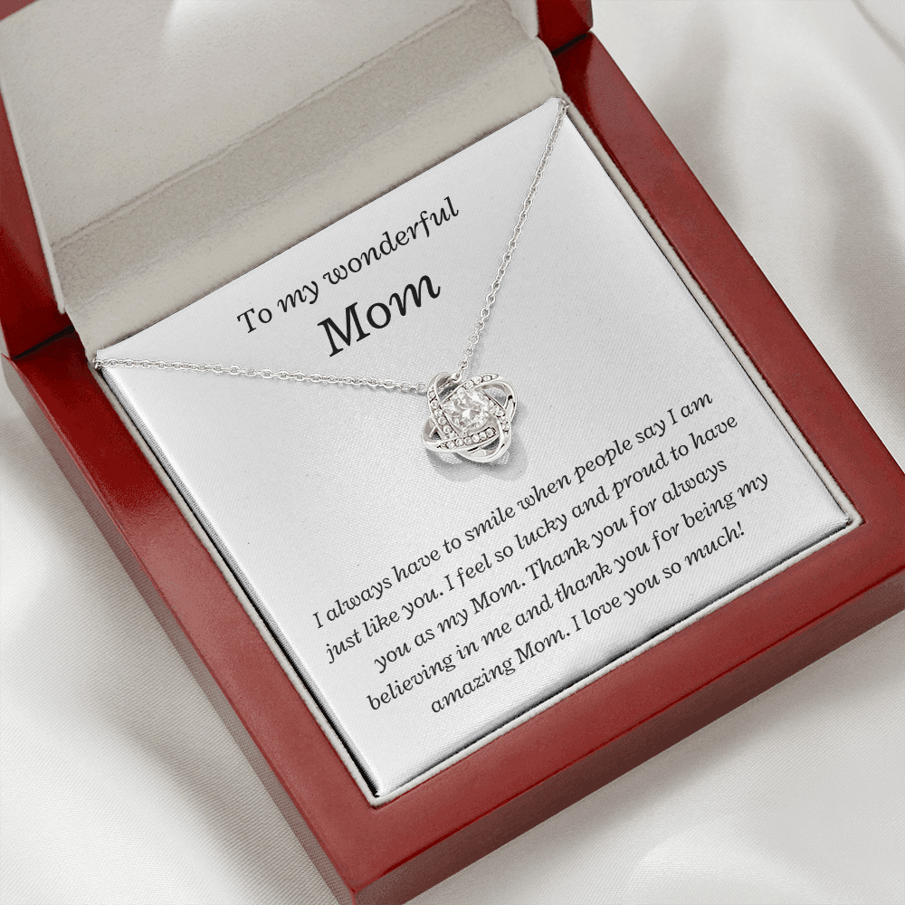 To my wonderful Mom, I'm Lucky and Proud - Love Knot Necklace, wht, v2