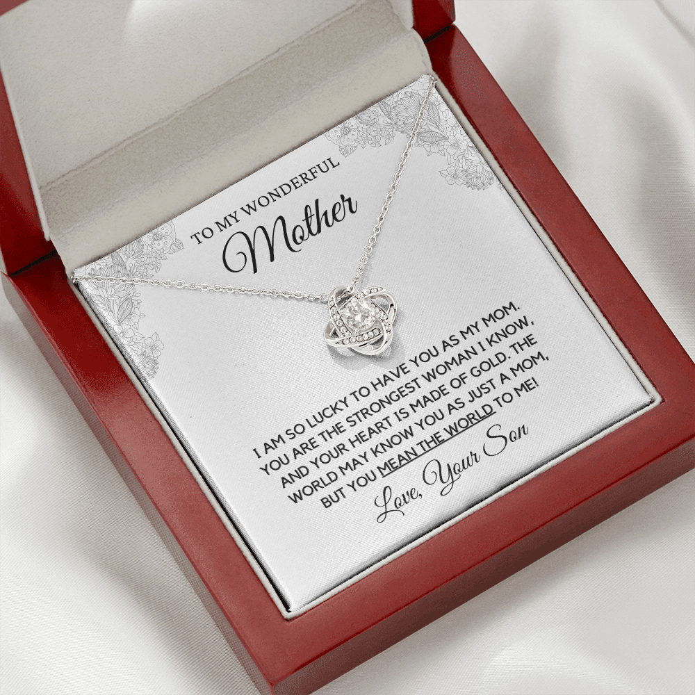 Wonderful Mother from Son - Love Knot Necklace, wht, stnl