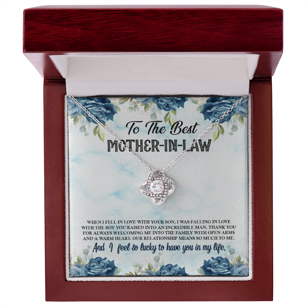 To Mother-In-Law, from Daughter, When I fell in Love with your Son... - Love Knot necklace blu/flr