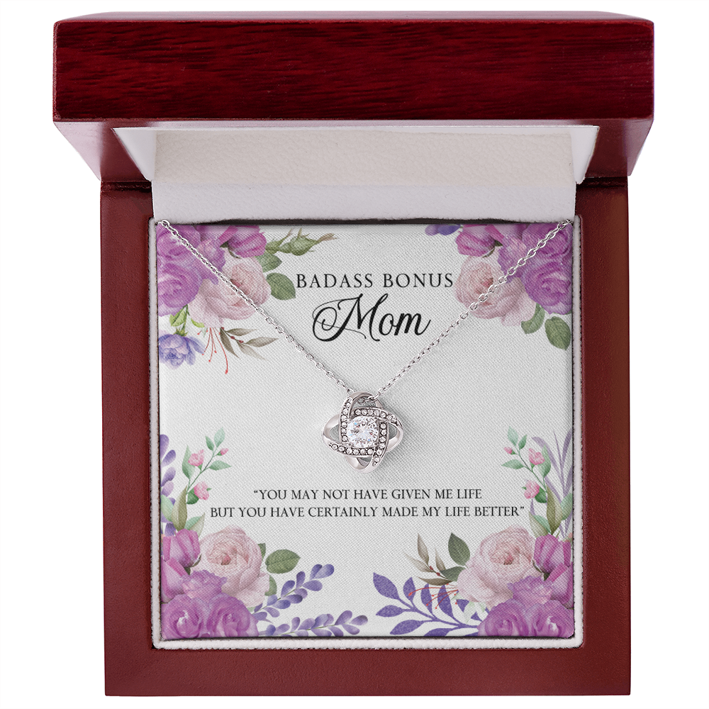 BADASS BONUS MOM, you made my life better - Love Knot necklace, pnk/flr