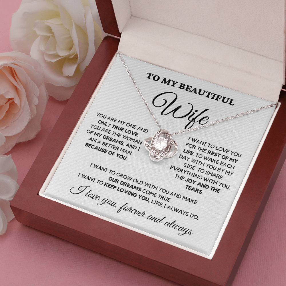 Beautiful Wife, One and Only True Love - Love Knot Necklace, wht
