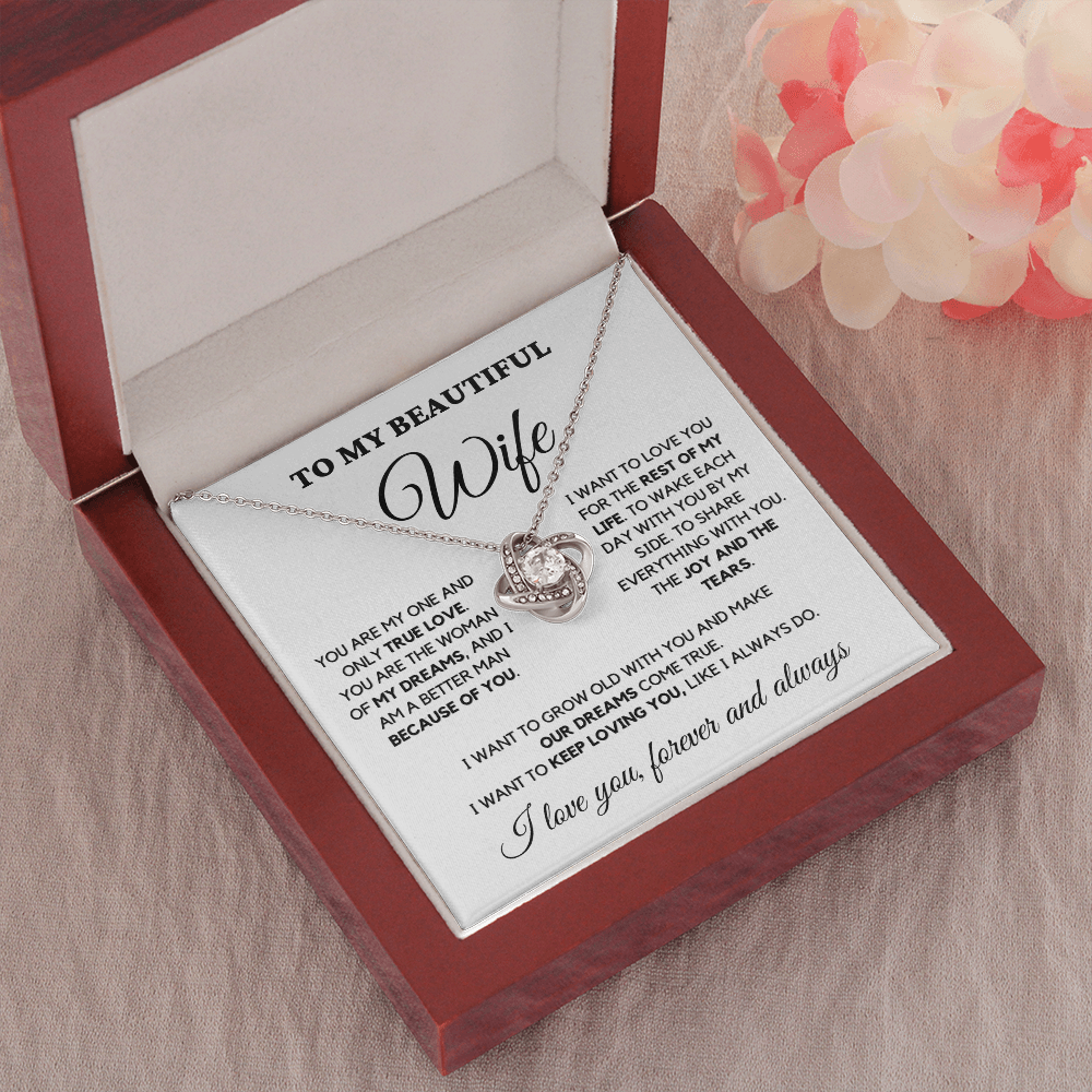 Beautiful Wife, One and Only True Love - Love Knot Necklace, wht